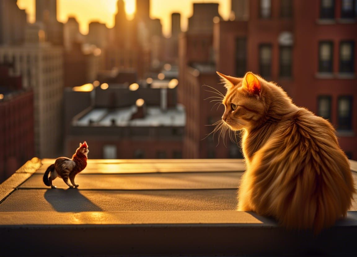 Mozart Cat on New York Rooftop, Harlem Renaissance Style