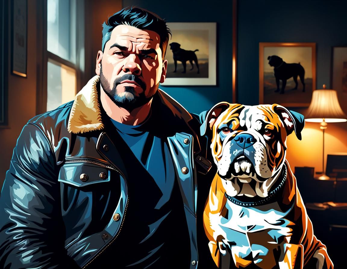 Bulldog Owner and Dog Portrait in Detailed 3D