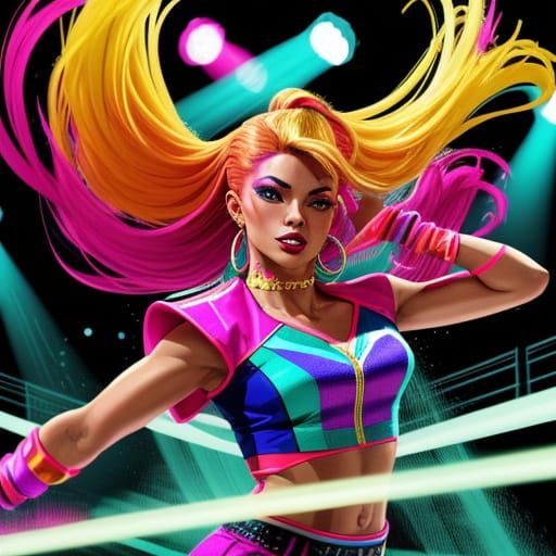 90s Female Dancer in Vibrant Pop Art Style