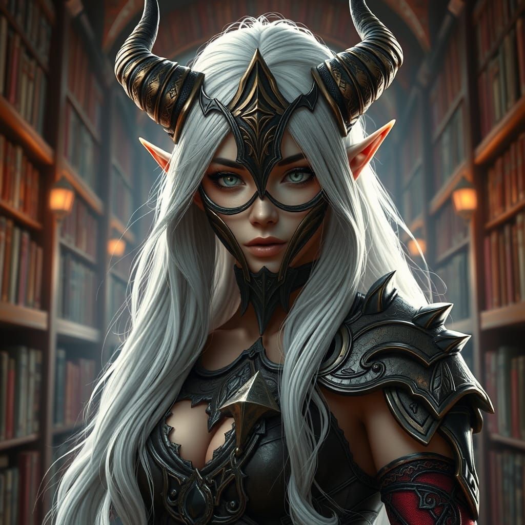 High-Elf Woman in Library: Fantasy Concept Art