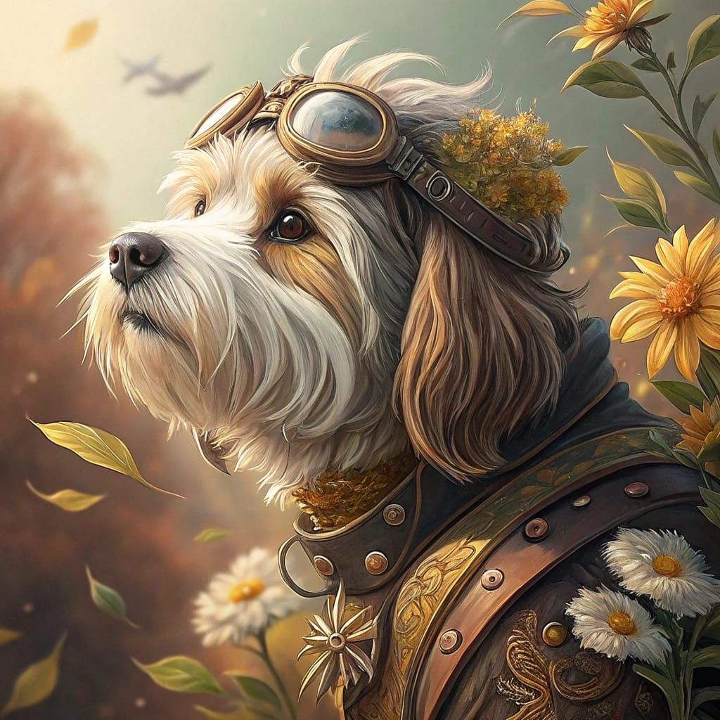 Steampunk Havanese Dog Portrait in Art Nouveau Style