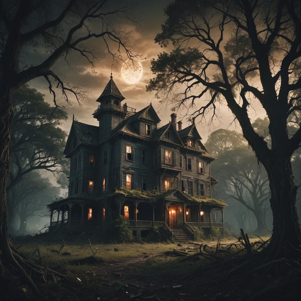 Eerie Haunted House in Dark Fantasy Matte Painting