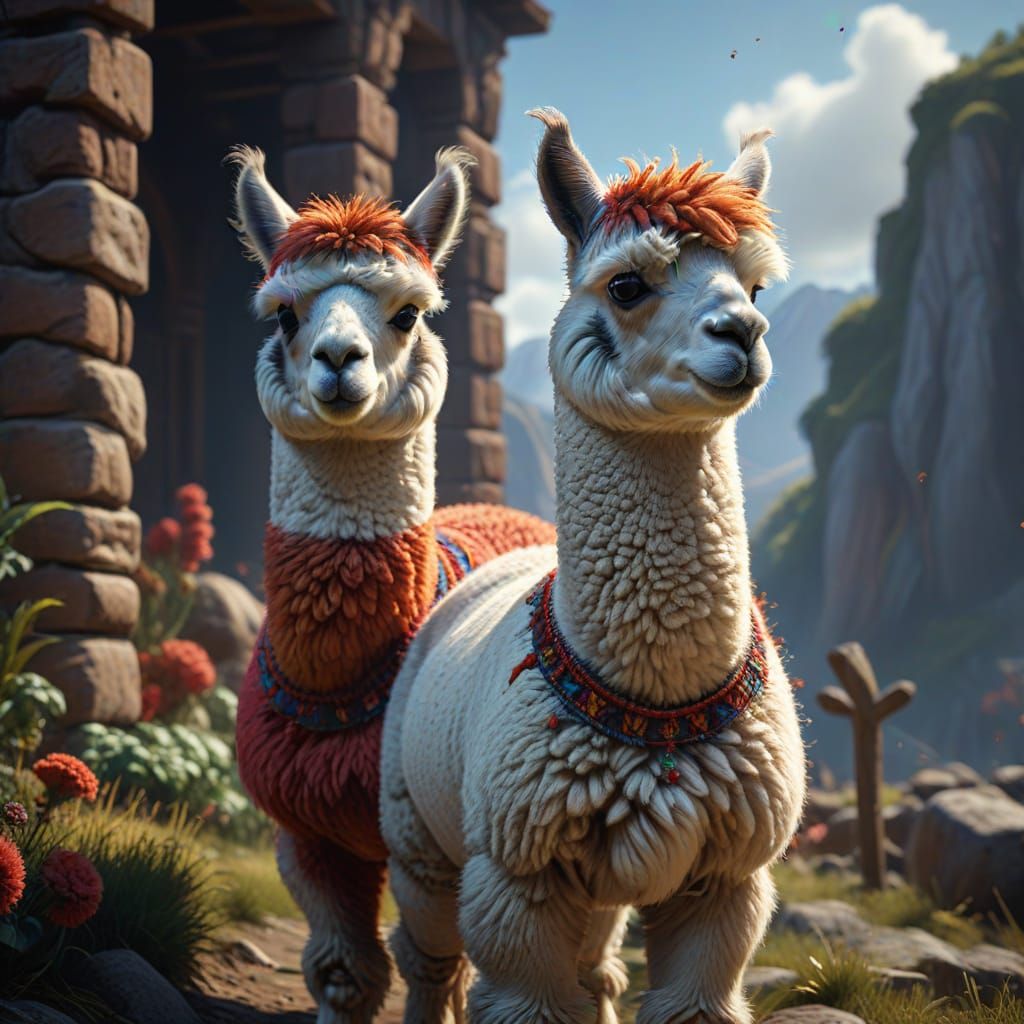 Majestic Alpaca in Fantastical Matte Painting