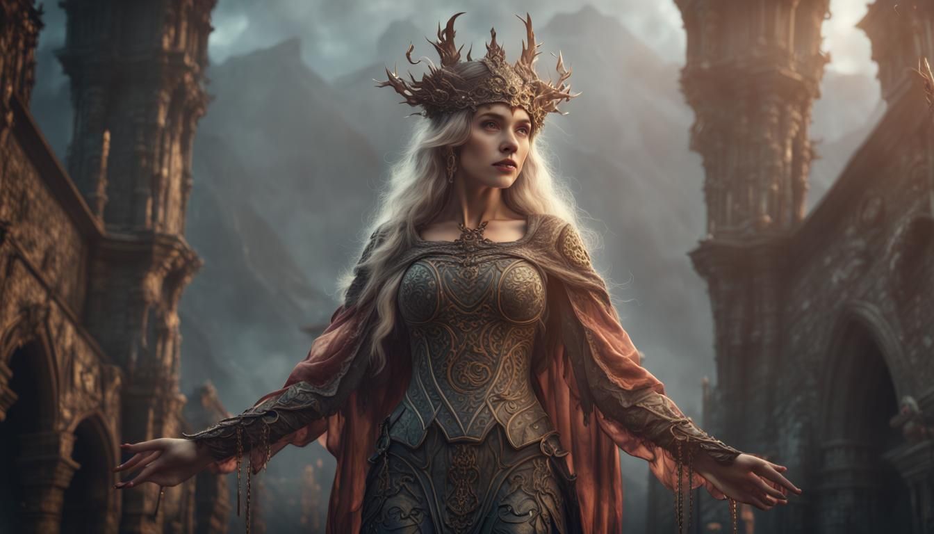 Medieval Goddess in Gorean Outfit: Digital Matte Painting