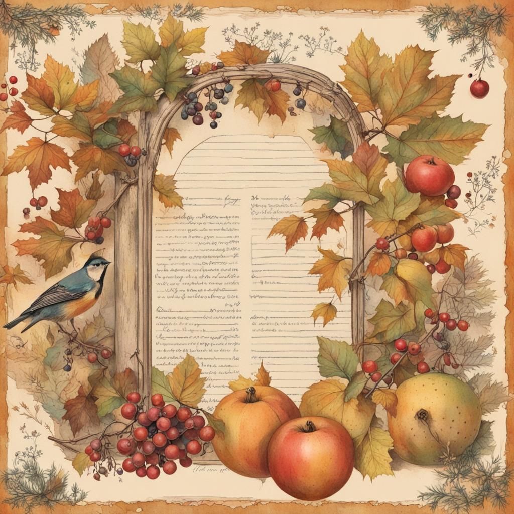 Vintage Journal Page with Autumn Berry Illustration