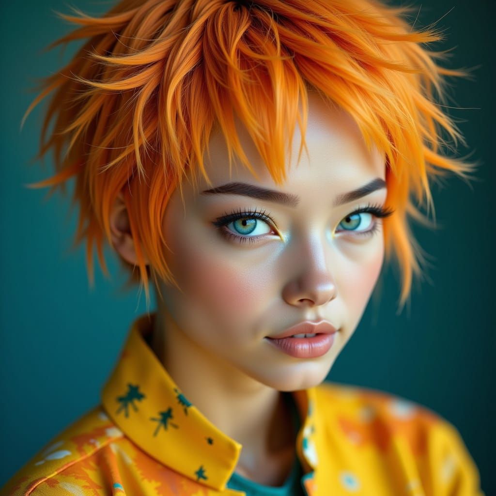 Eurasian Man with Chonmage Haircut in Tie-Dye