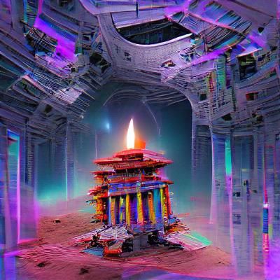 Ethereal Temple in Space Nebula