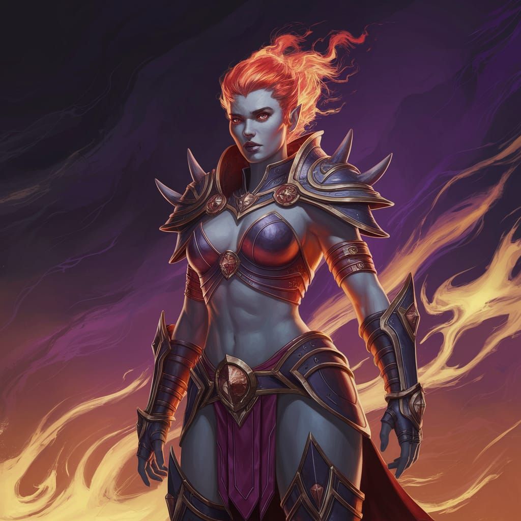 Dark Fantasy Half Fire Giant Goliath Heroine in Emberlit Glo...