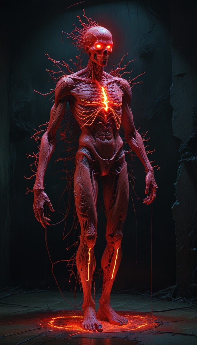 Crimson Neon Art: Unsettling Synthetism Deco Chalk