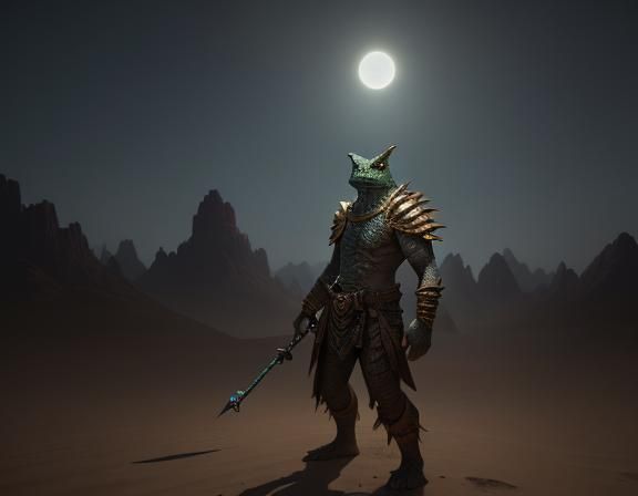 Bullywug Spellcaster in Desert Landscape: 3D Fantasy Art