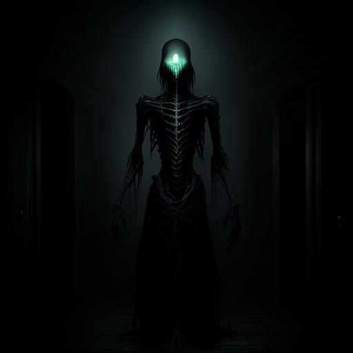 Eerie Humanoid in Dark Fantasy Corridor
