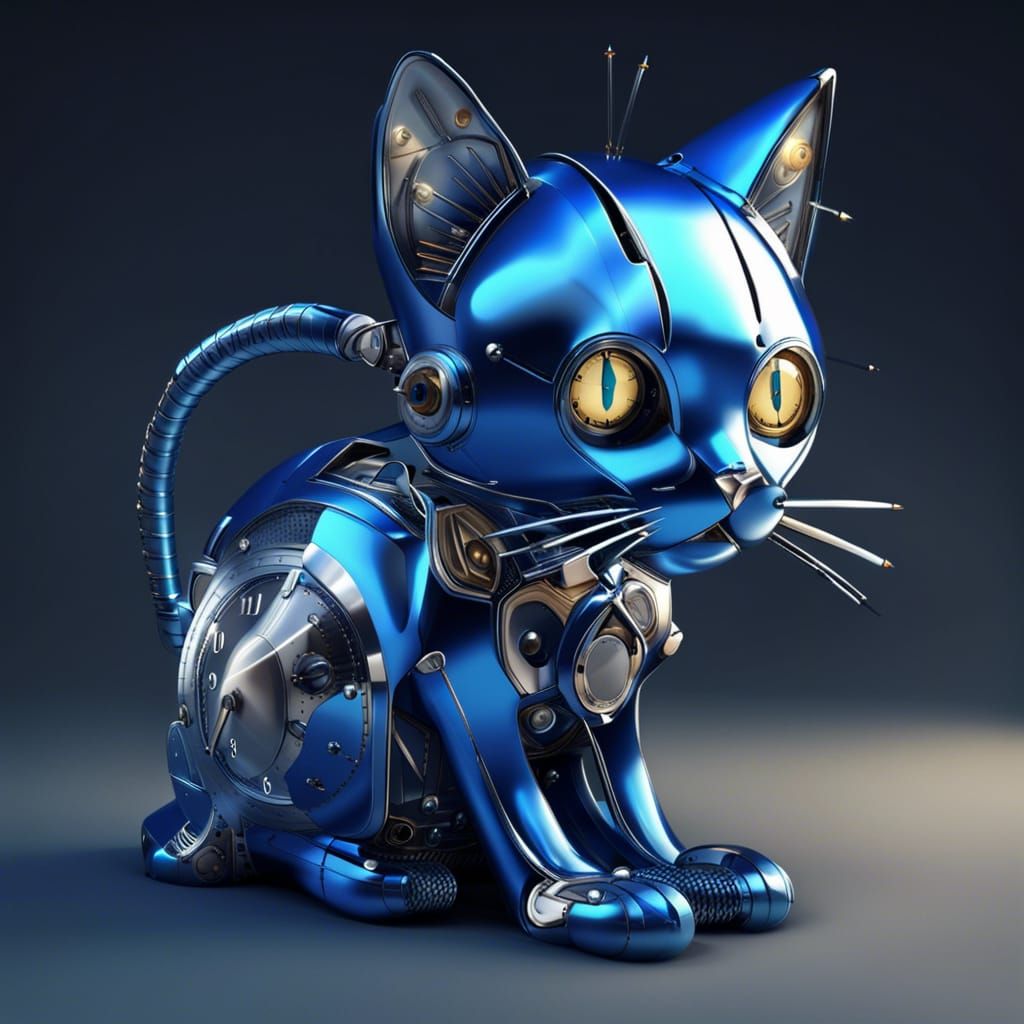 Atompunk Cat Clock in Retro-Futuristic Style