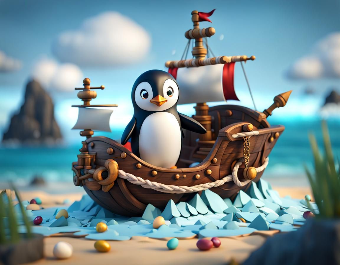Adorable Pirate Penguin on Puzzle Ship