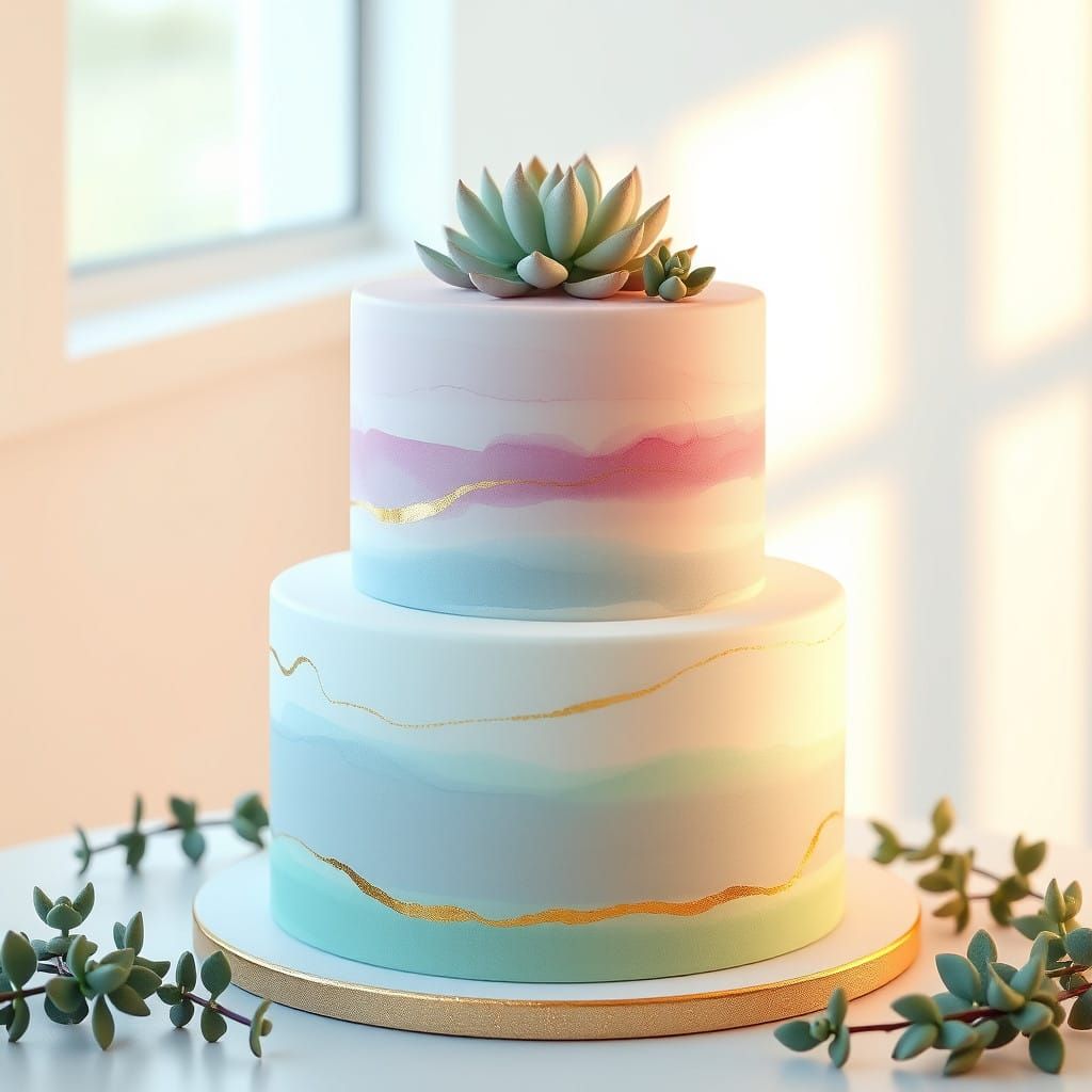 Dreamy Pastel Watercolor Cake with Delicate Gold Accents