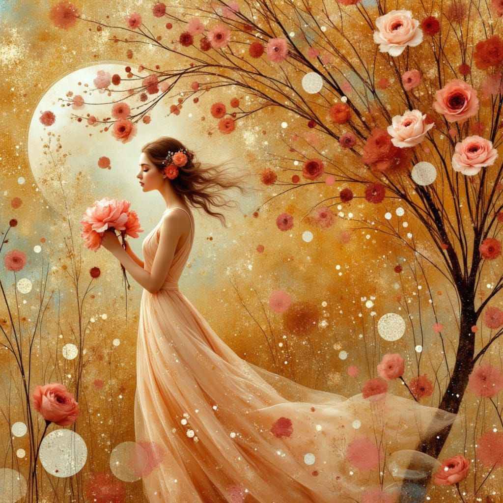 Klimt-Inspired Goddess in Nature's Splendor