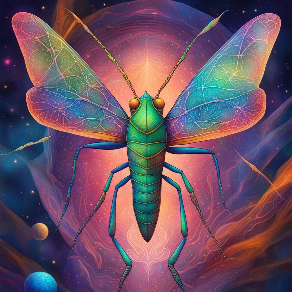 Cosmic Katydid: Holographic Astral Illustration