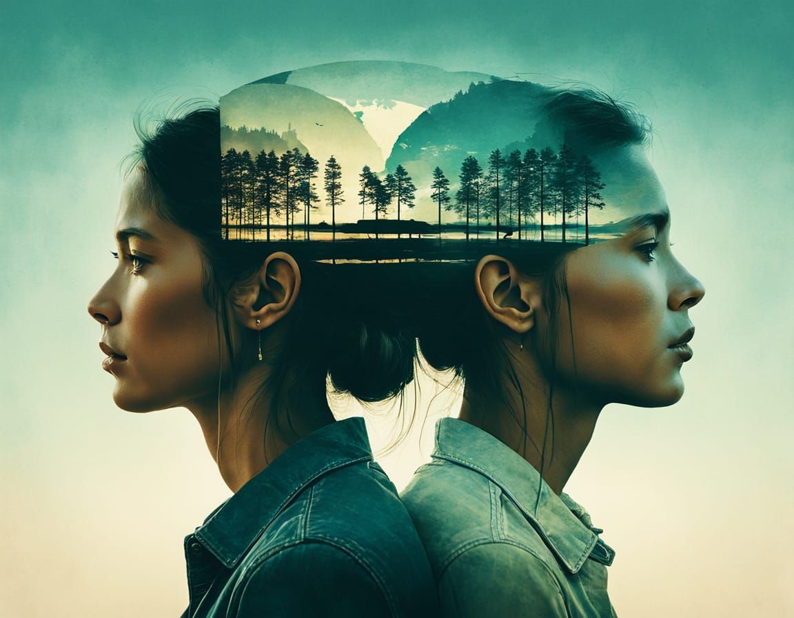 Surreal Portrait Longing for Liberation in Double Exposure