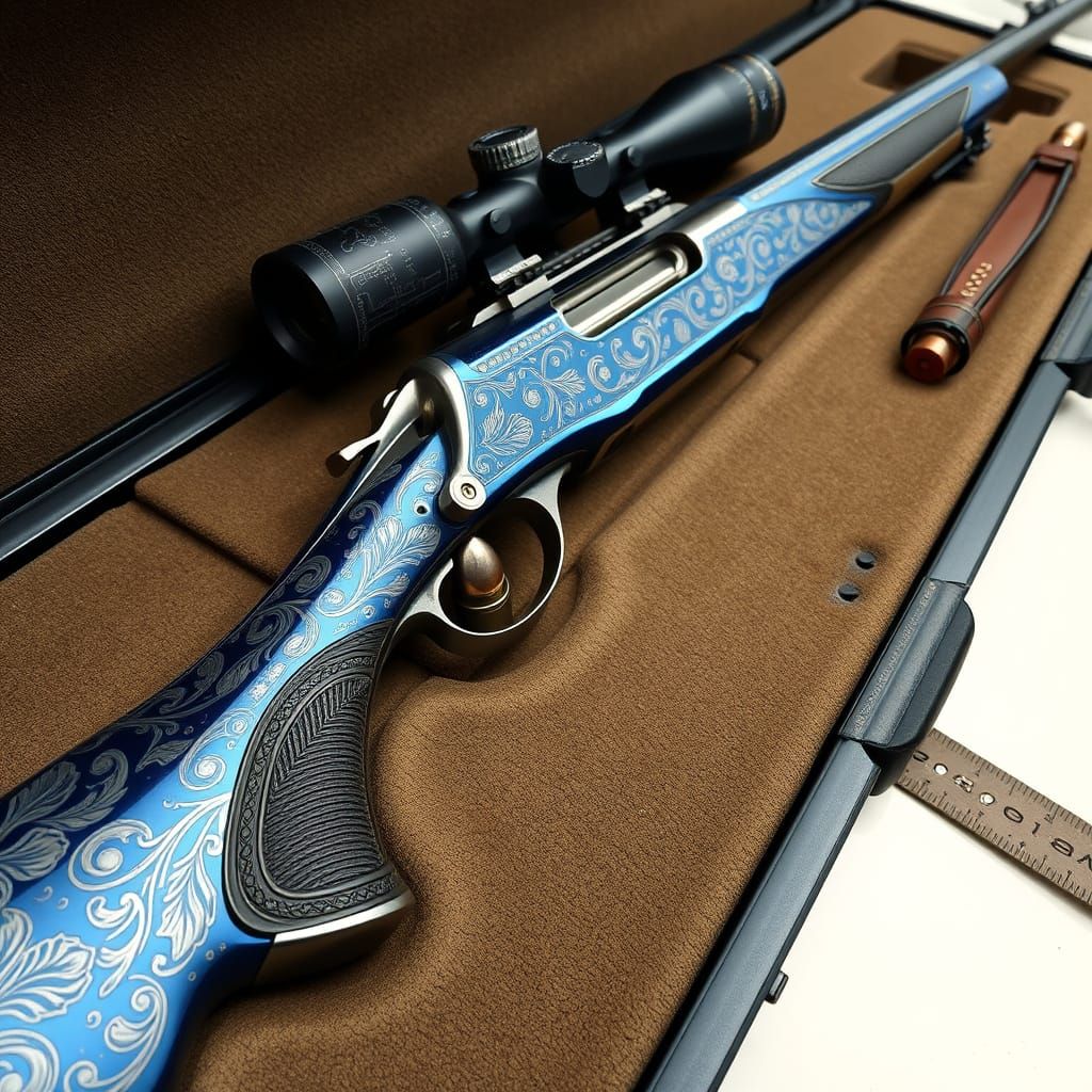 Luxurious Sniper Rifle in Ornate Case with Floral Engravings