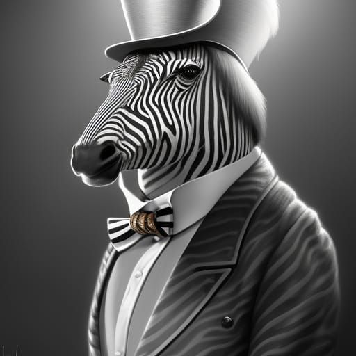 Anthropomorphic Zebra Portrait in Formal Attire