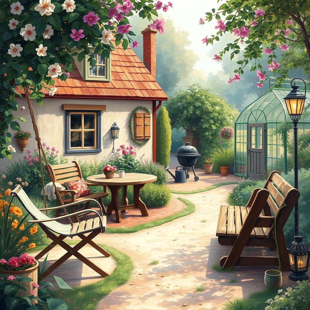 Impressionist Summer Garden Oasis with Charming Cottage and ...