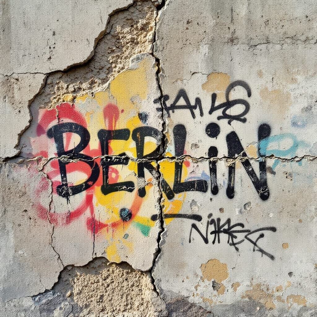 Berlin Wall Fragment with Graffiti in Industrial Style