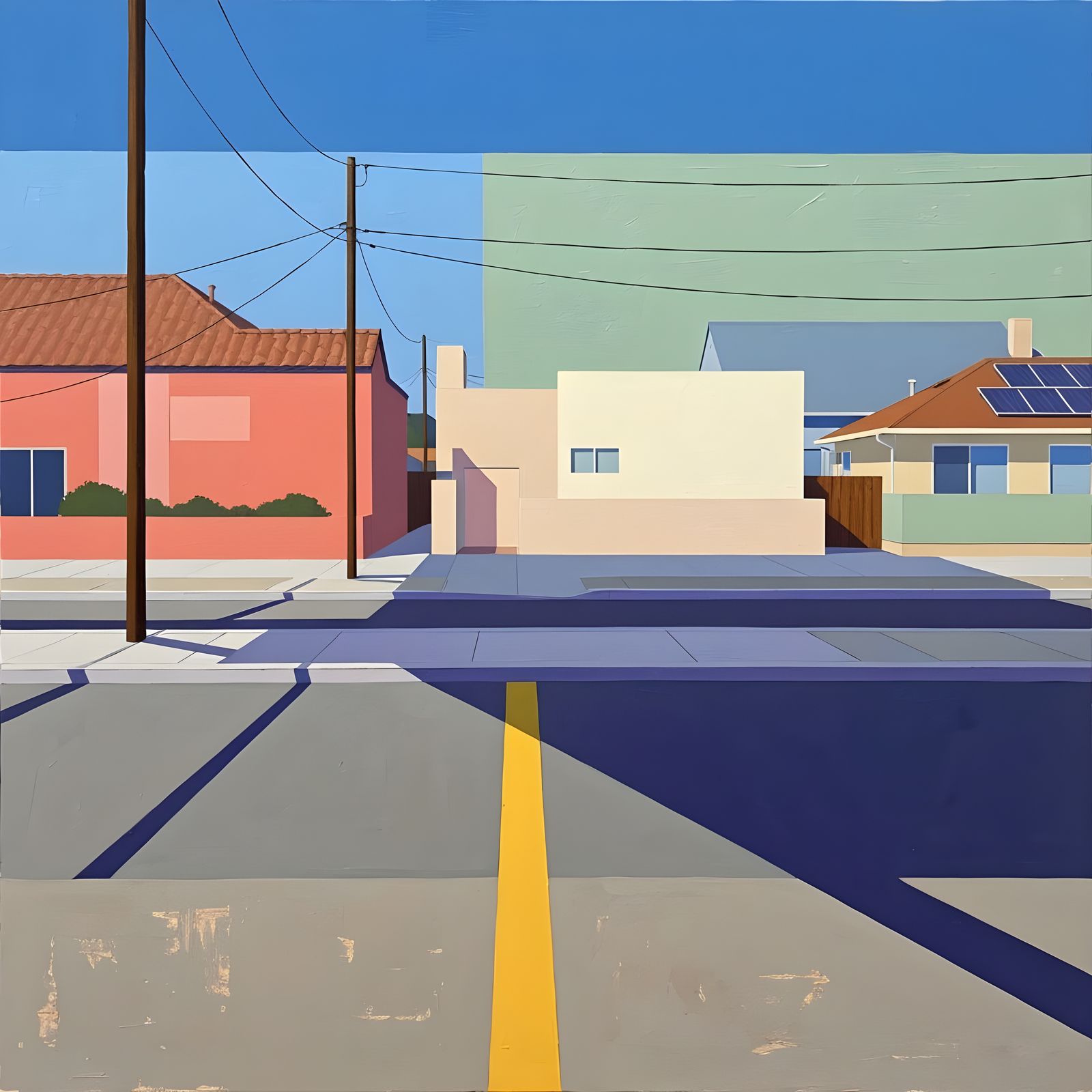 Geometric Suburban Streetscape Painting