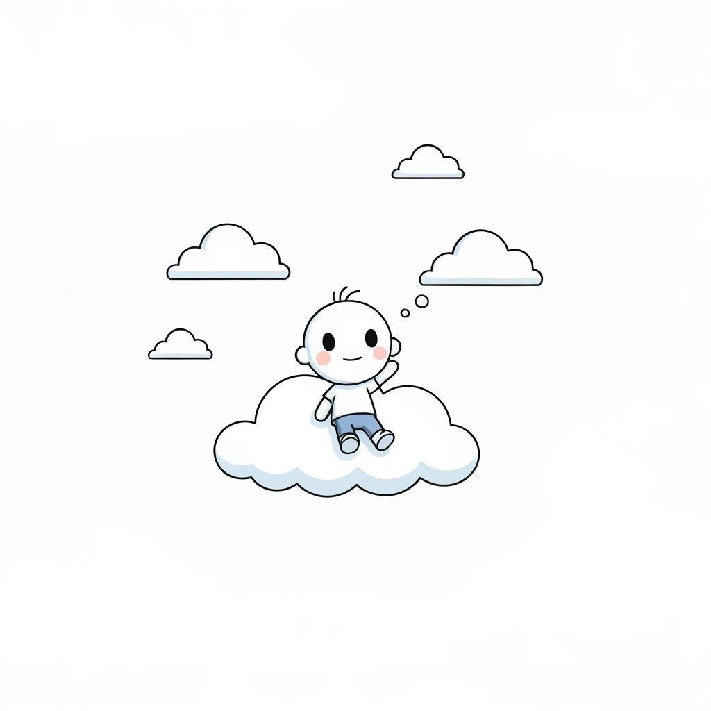 Minimalist Cartoon Character Relaxing on Cloud