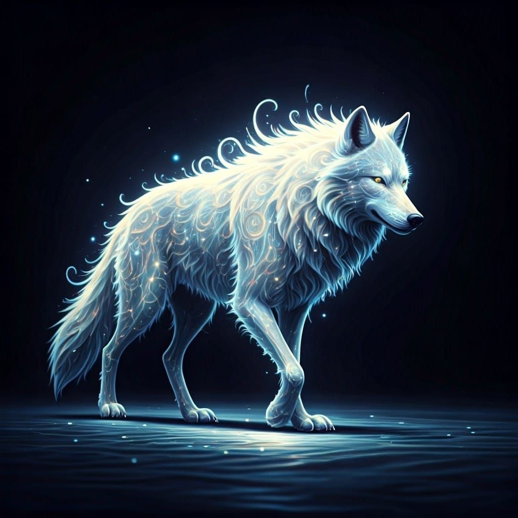 Glowing Wolf in Ethereal Astral Landscape