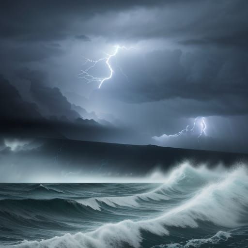 Dramatic Thunderstorm Over Mountains and Ocean