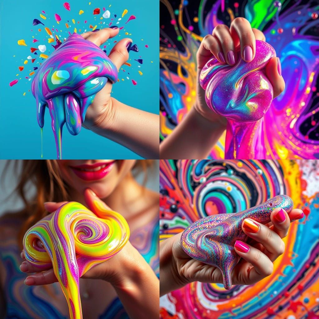 Vibrant Slime Mound on a Woman's Hand in High-Contrast Art