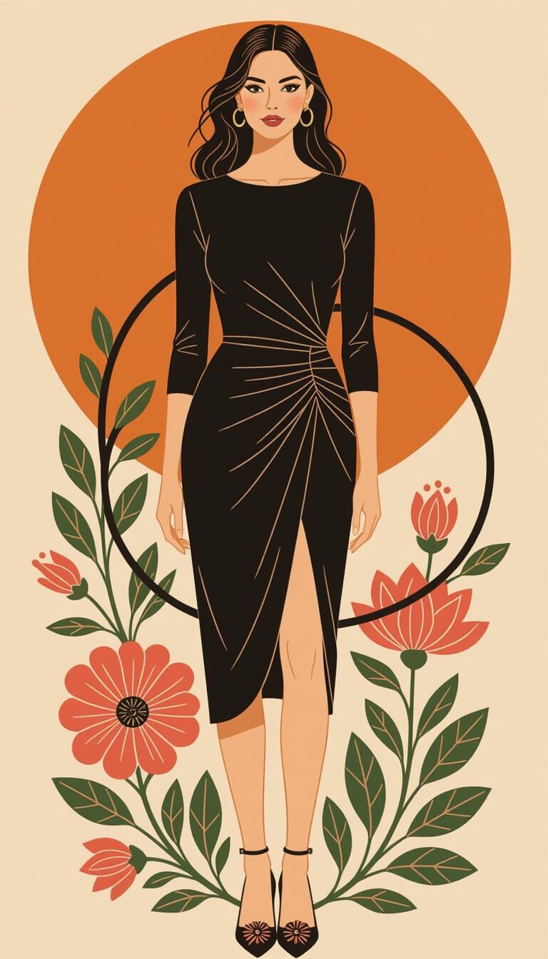 Woman Modeling Black Ruched Knee-Length Dress