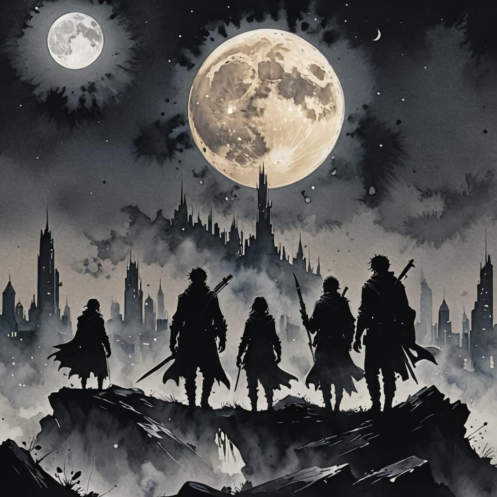 Fantasy Adventurers Infiltrate City: Ink Splatter Painting