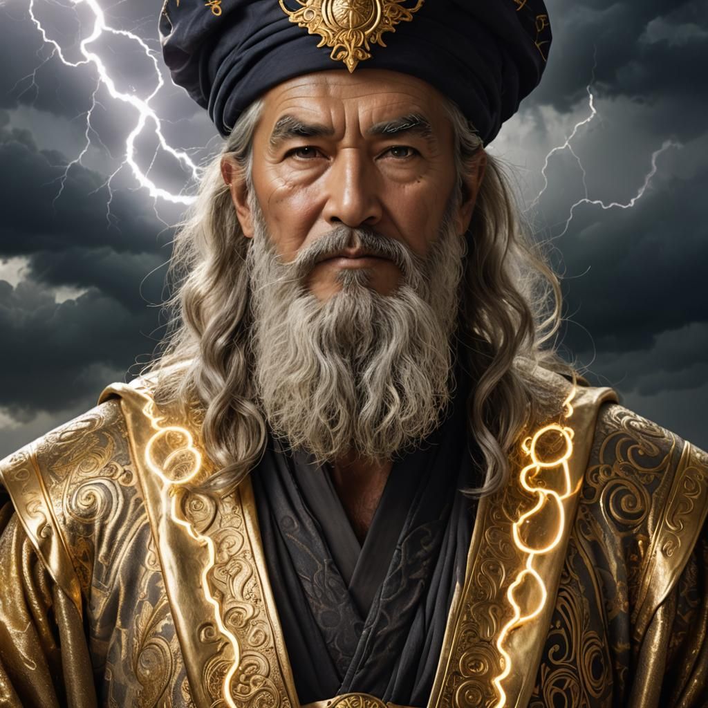 Electricity Wizard in Lightning Storm, High Fantasy Style