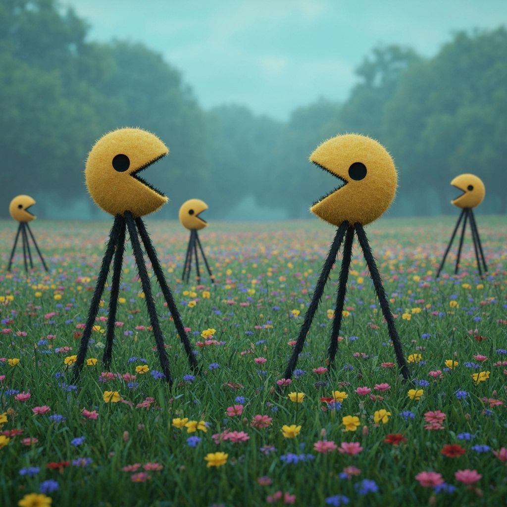 Surreal Stickman Pac-Mans in Ethereal Fields