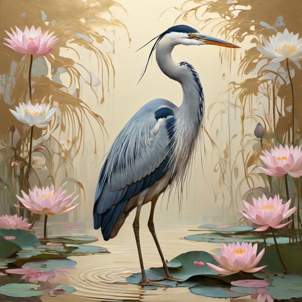 Elegant Heron Decorative Painting in Kitsch Style