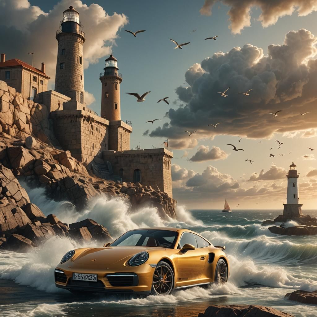 Porsche by Alexandria Lighthouse in Digital Painting
