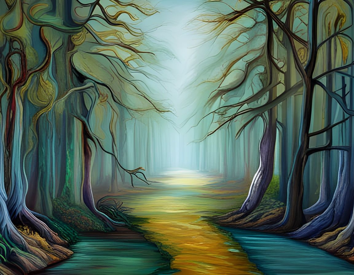 Nebula Forest Path in Surreal Spacepunk Style