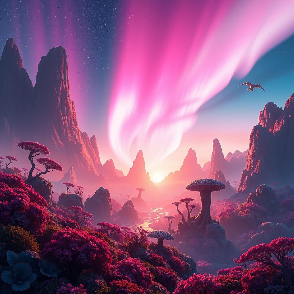 Pink Aurora Illuminates an Alien Landscape