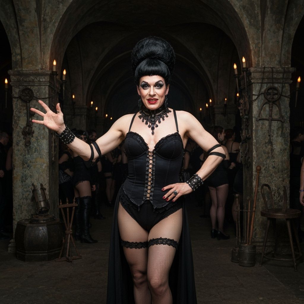 Gothic Burlesque Figure at a Satanic Rave