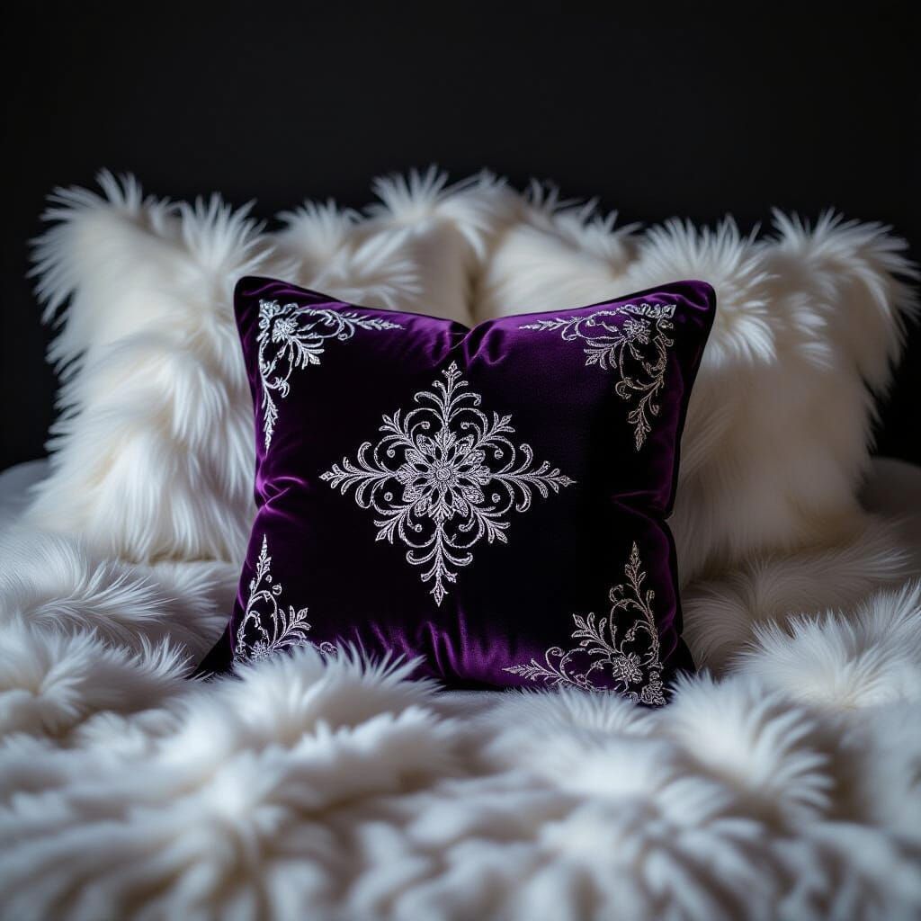 Gothic Purple Velvet Pillow Amidst White Pillows