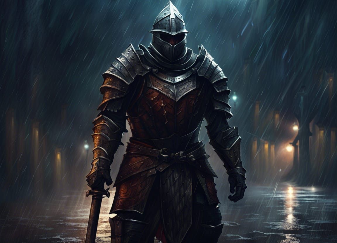 Armored Knight in Rain: Fantasycore Concept Art