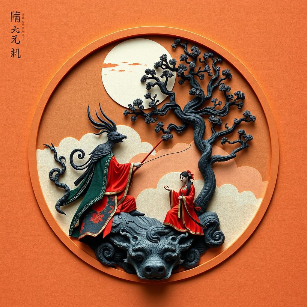 Mythical	Fairytale	Graphic Novel	Modern	Contemporary	Mandebulber 3d	solarpunk	Circular	Chinese Paper Folding	Splattering...