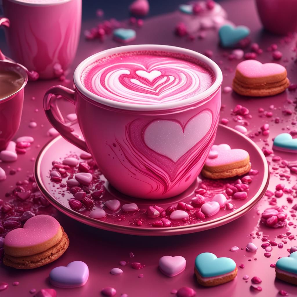 Sweet Pink Heart Latte: Fantasy Concept Art