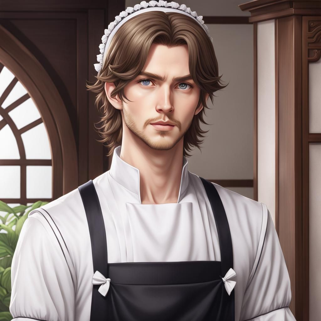 Young Man in Maid Costume: Anime-Inspired Digital Art