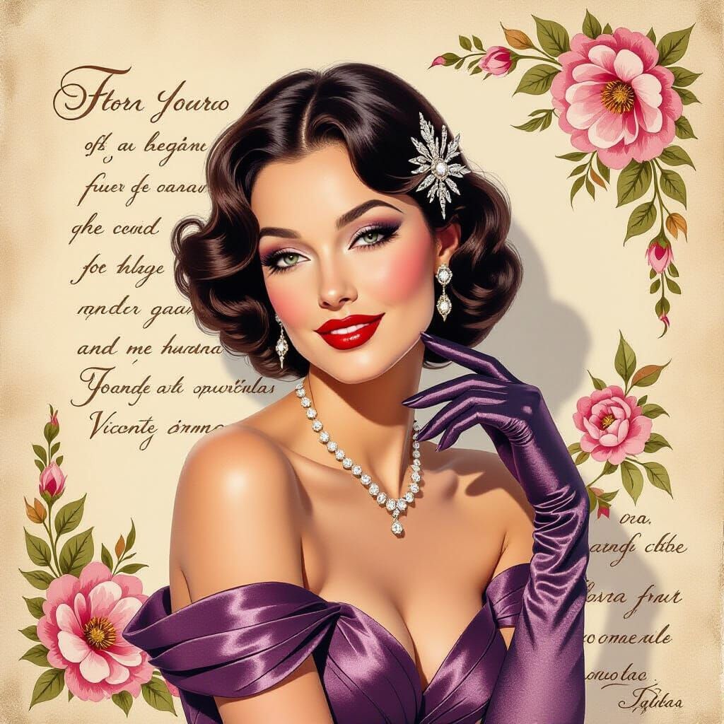 Glamorous Woman Flirts in Sepia Tones, Art Deco Style