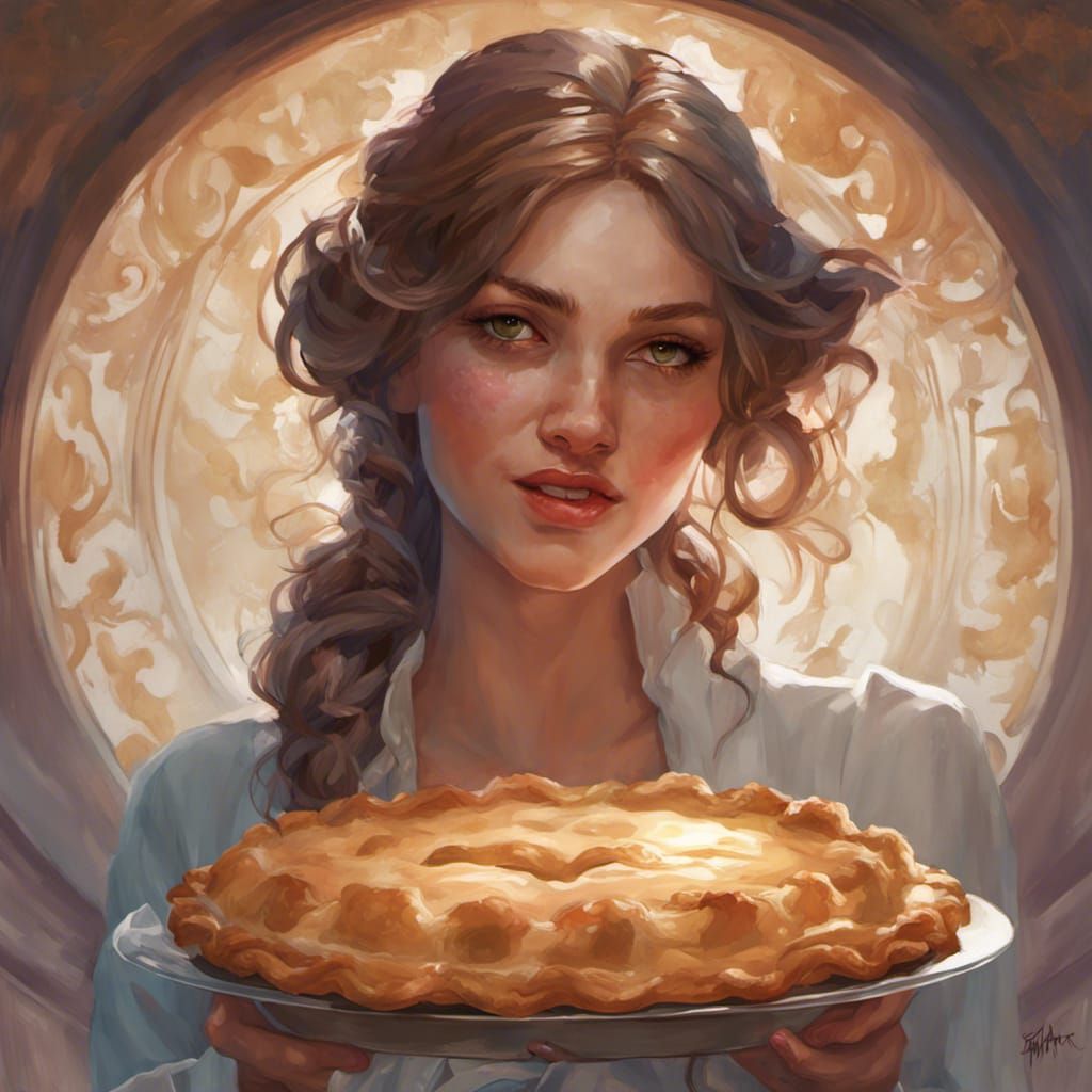 Woman Eating Pie: Hyperdetailed Romantic Portrait