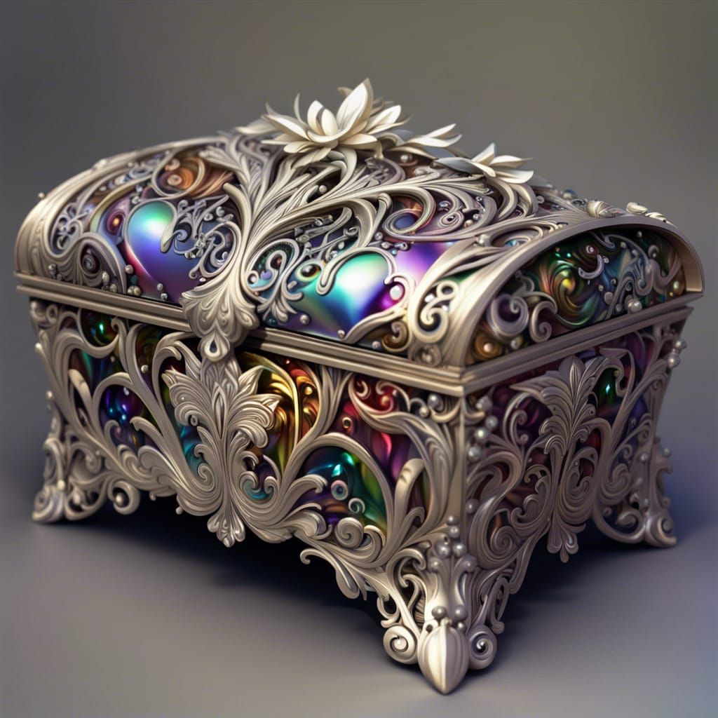 Glittering Platinum Chest with Pearlescent Filigree