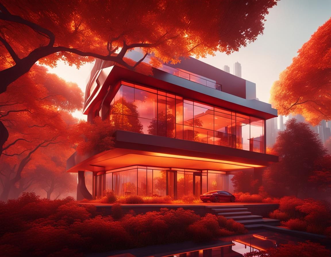 Utopian Cyberpunk House with Autumn Hanging Gardens