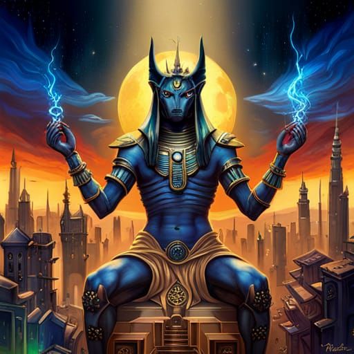 Detailed Anubis Statue in Anime Style