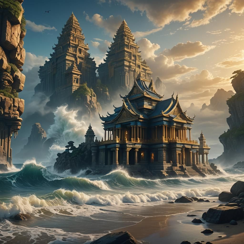 Ancient Seashore Temple in Detailed Matte Painting